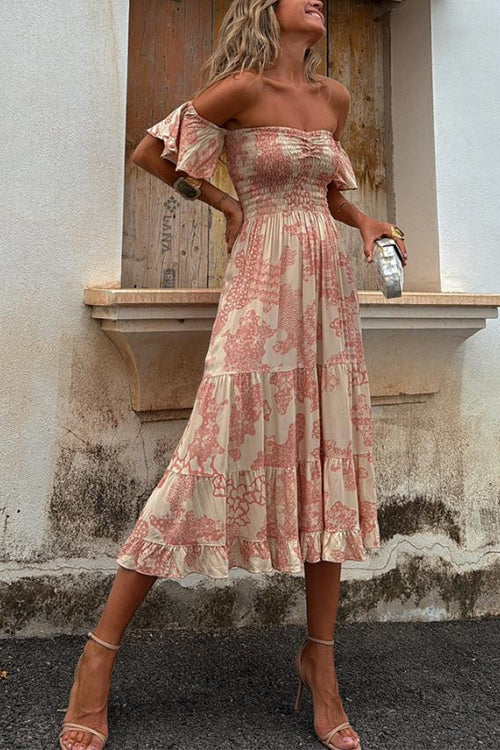 Vee™ | Abito Midi Off-Shoulder Smockato