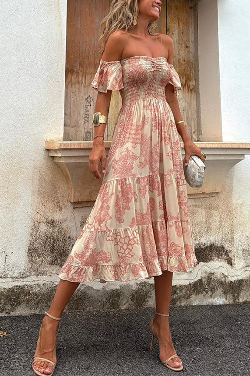 Vee™ | Abito Midi Off-Shoulder Smockato