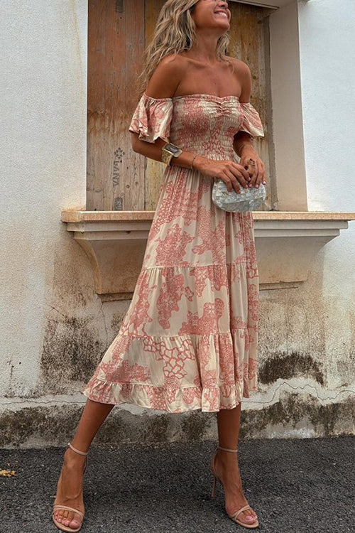 Vee™ | Abito Midi Off-Shoulder Smockato