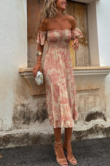 Vee™ | Abito Midi Off-Shoulder Smockato