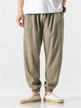Pantaloni da Jogging in Lino Traspirante a Colore Unito per Uomini